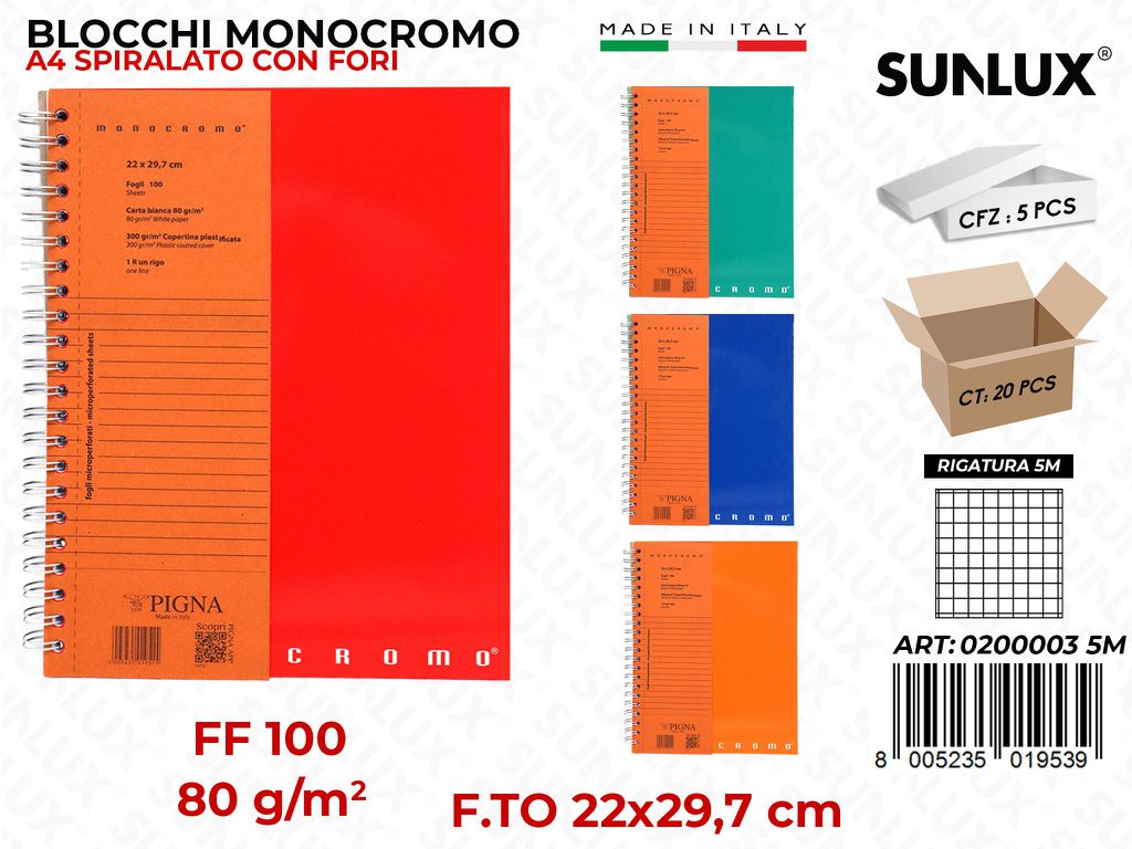 Blocchi Spir Monocromo c/Fori RIG.5M 100FF 80GR