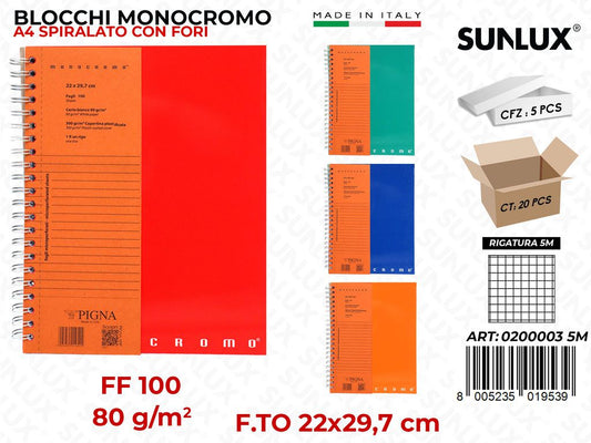 Blocchi Spir Monocromo c/Fori RIG.5M 100FF 80GR