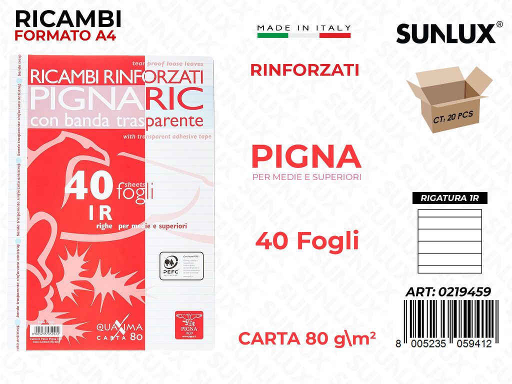 Pigna Ricambi Rinf. F.to A4 80G Rig. 1R 40FF
