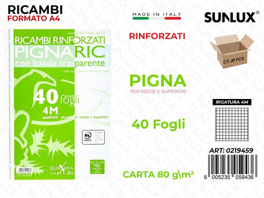 Pigna Ricambi Rinf. F.to A4 80G Rig. 4M 40FF