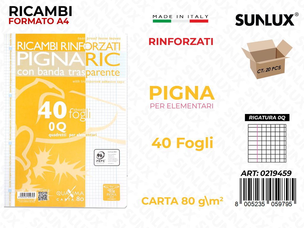 Pigna Ricambi Rinf. F.to A4 80G Rig. 0Q 40FF