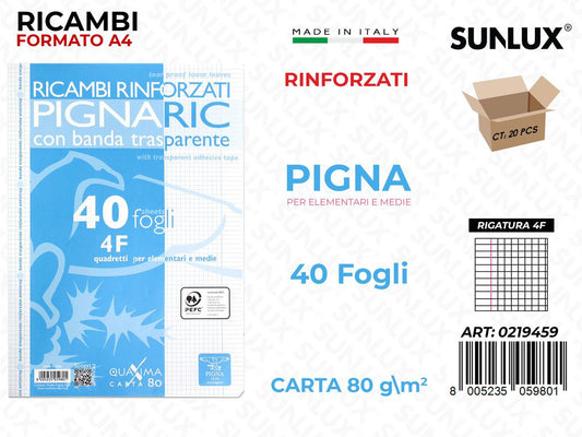Pigna Ricambi Rinf. F.to A4 80G Rig. 4F 40FF