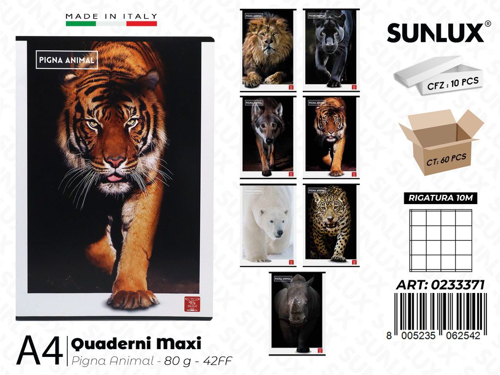 Maxi Quaderni A4 RIG.10M Pigna Animal 80GR.