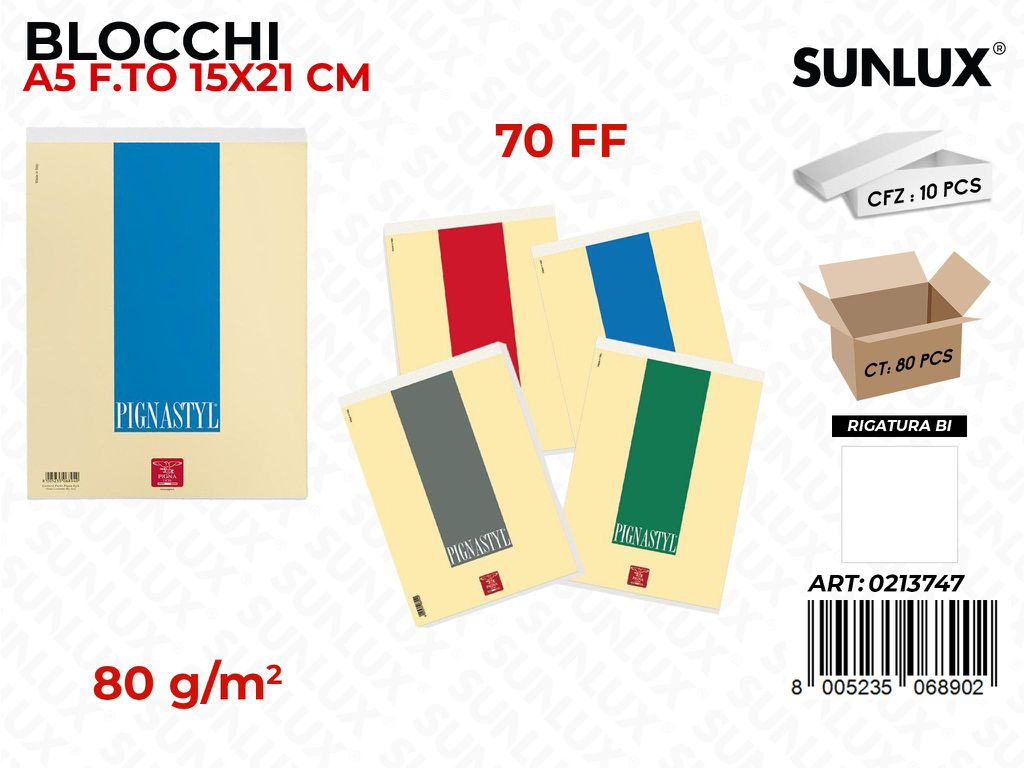 Blocchi Pignastyl Bi A5 15*21CM 80GR 70FF
