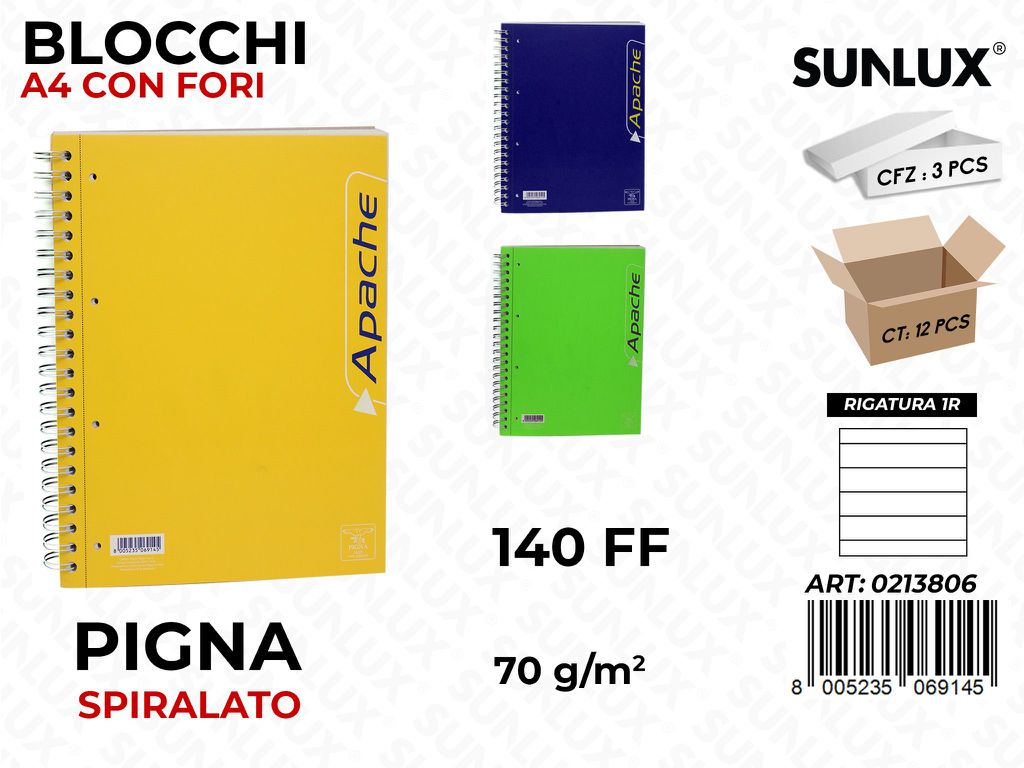 Blocco Apache c/Fori Spir. A4 1R 140FF 70GR