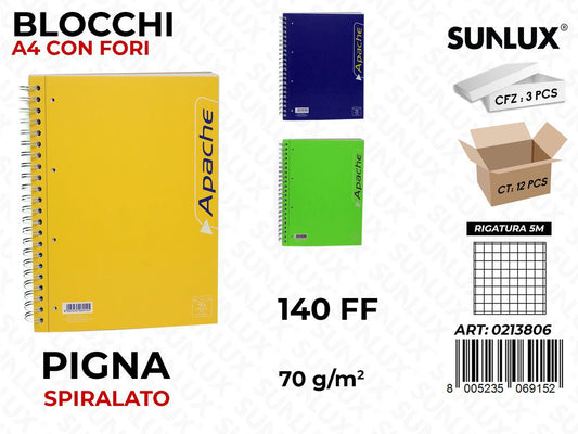 Blocco Apache c/Fori Spir. A4 5M 140FF 70GR