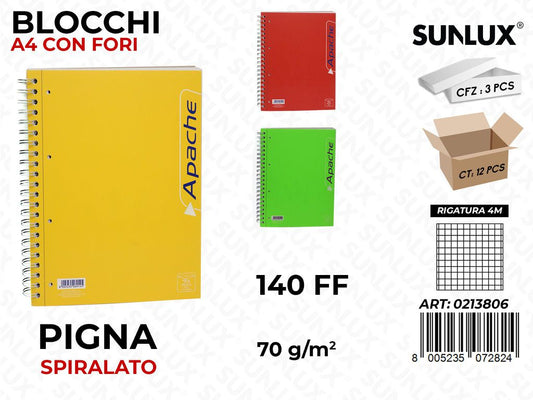 Blocco Apache c/Fori Spir. A4 4M 140FF 70GR