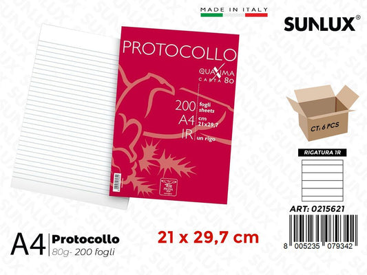 Protocollo Pigna F.to A4 Rig. 1R 200FF 80GR