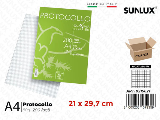 Protocollo Pigna F.to A4 Rig. 4M 200FF 80GR