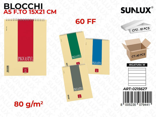 Blocchi Pignastyl 1R A5 15*21CM 80GR 60FF