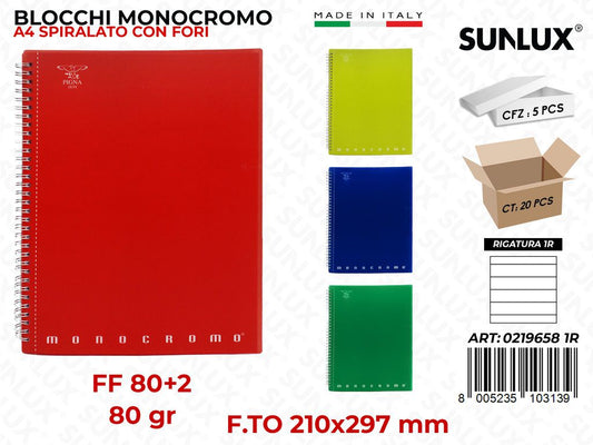 Blocco Monocr. Spir. RIG.1R 80*2FF 80GR