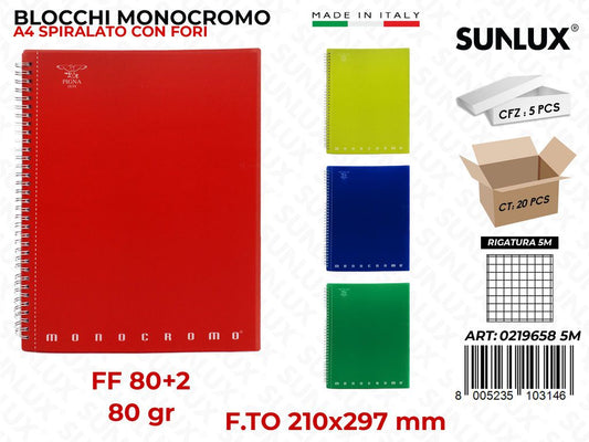 Blocco Monocr. Spir. RIG.5M 80*2FF 80GR