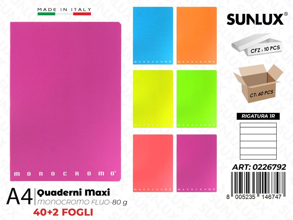 Maxi Quaderni A4 RIG.1R Monocr. Fluo