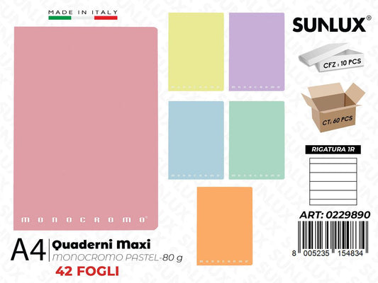 Maxi Quaderni A4 RIG.1R Monocr. Pastel