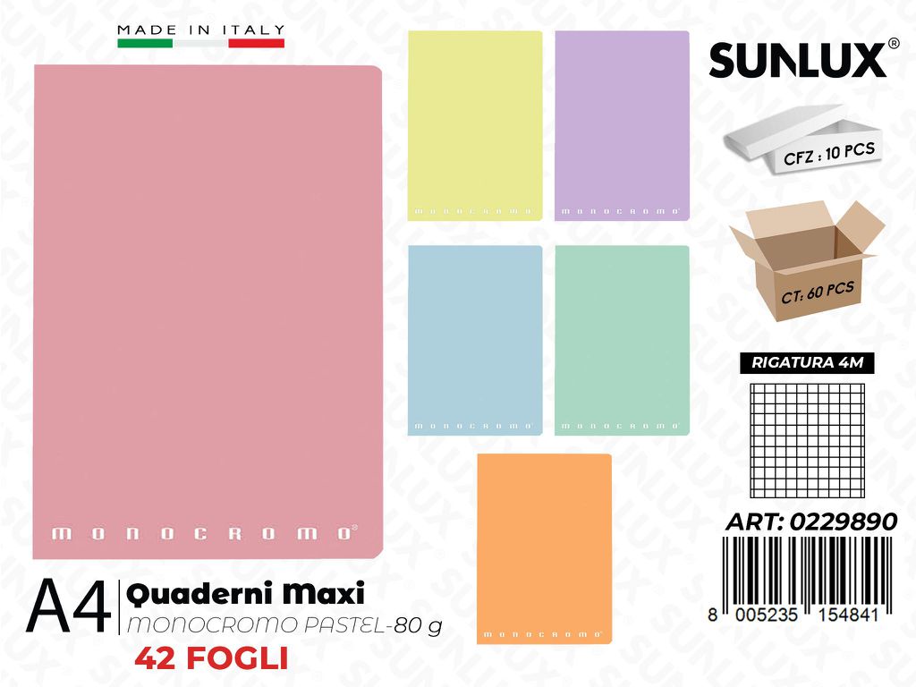 Maxi Quaderni A4 RIG.4M Monocr. Pastel
