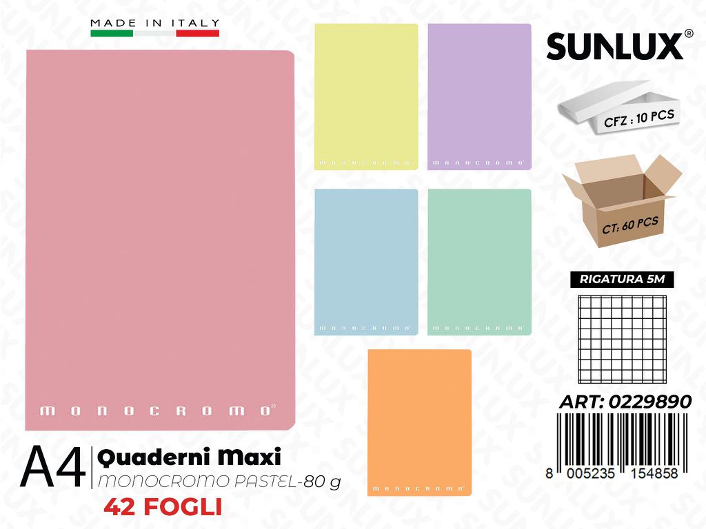Maxi Quaderni A4 RIG.5M Monocr. Pastel