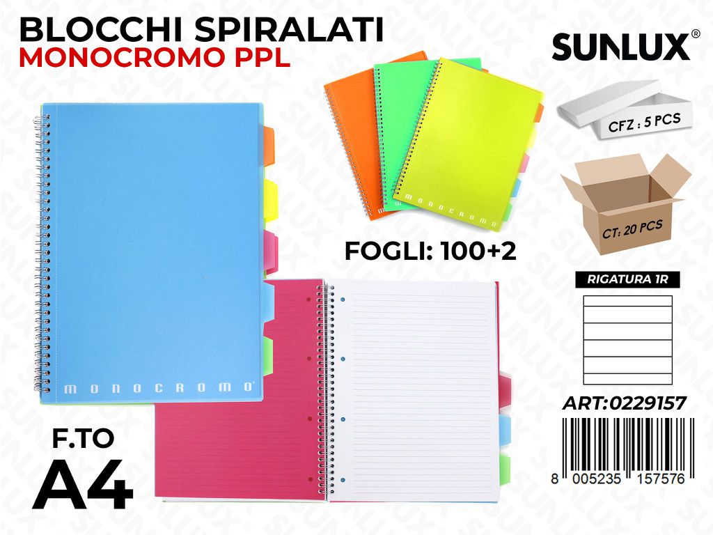 Blocco Spir.monocromo Ppl Fluo RIG.1R