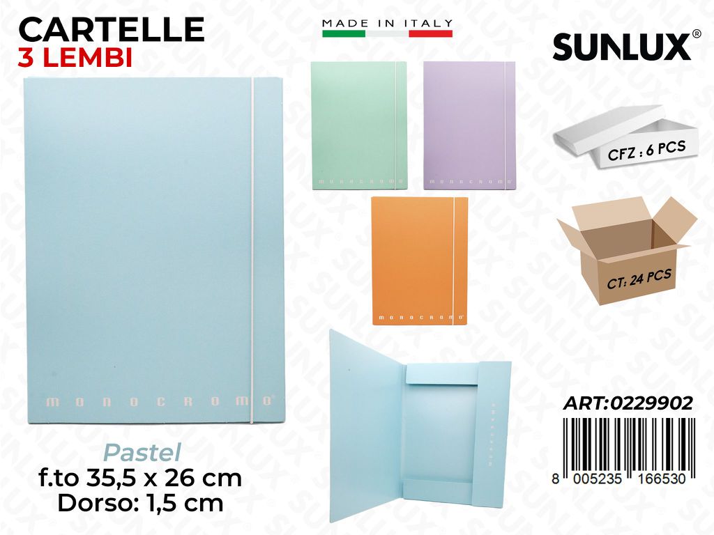 Cartelle 3 Lembi Monocr. Pastel Ass. 35*26CM