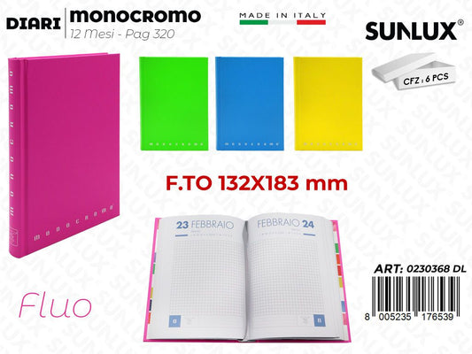 DIARIO MONOCROMO FLUO 12MESI 13.2*18.3CM