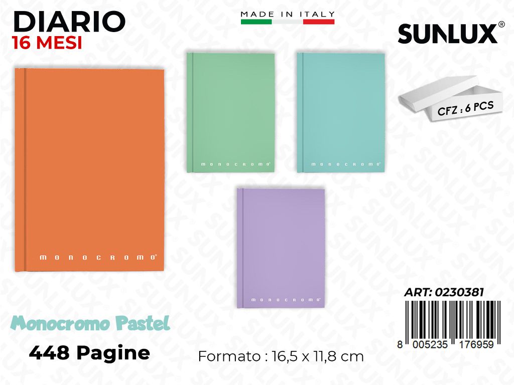 DIARIO MONOCR. PASTEL 16MESI 11.8*16.5CM