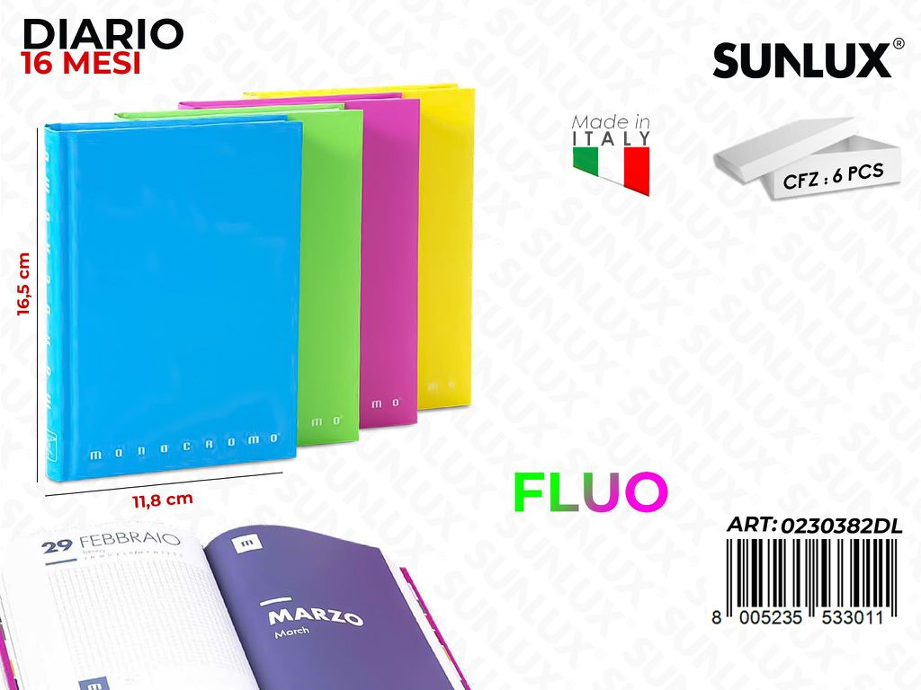 DIARIO MONOCR. FLUO 16MESI 11.8*16.5CM