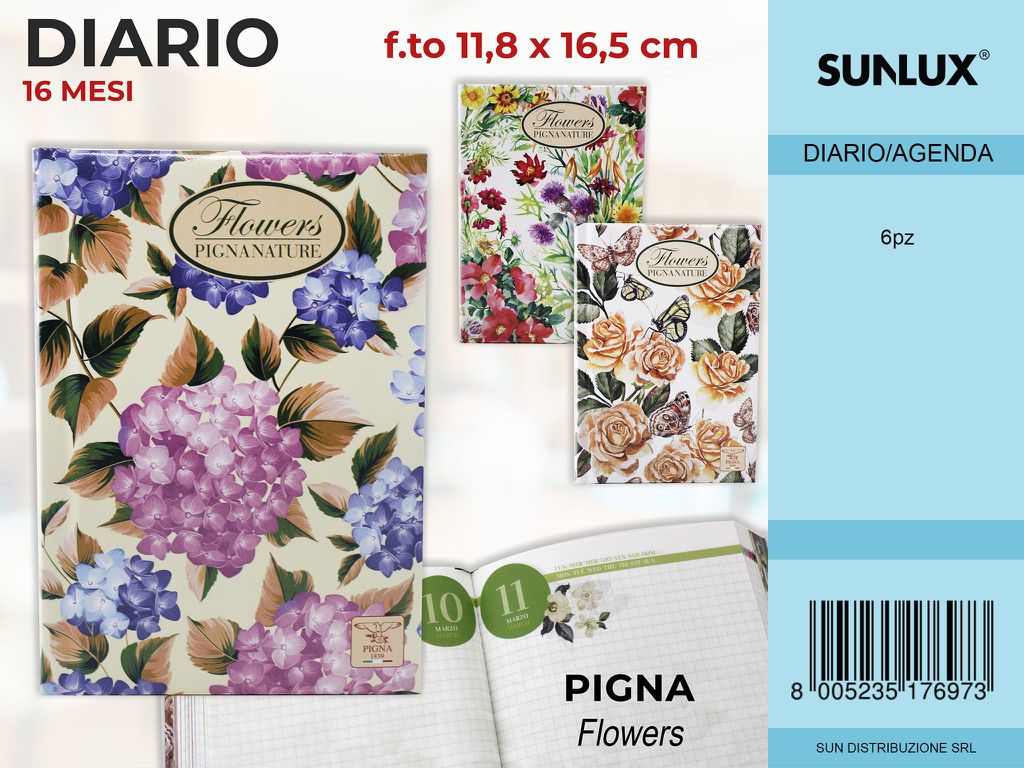 DIARIO PIGNA FLOWERS 156 MESI 11.8*16.5CM