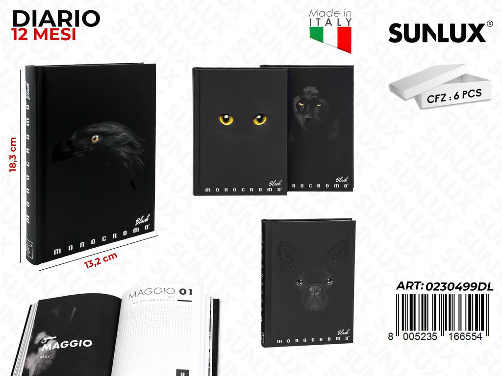 DIARIO MONOCROMO BLACK 12 MESI