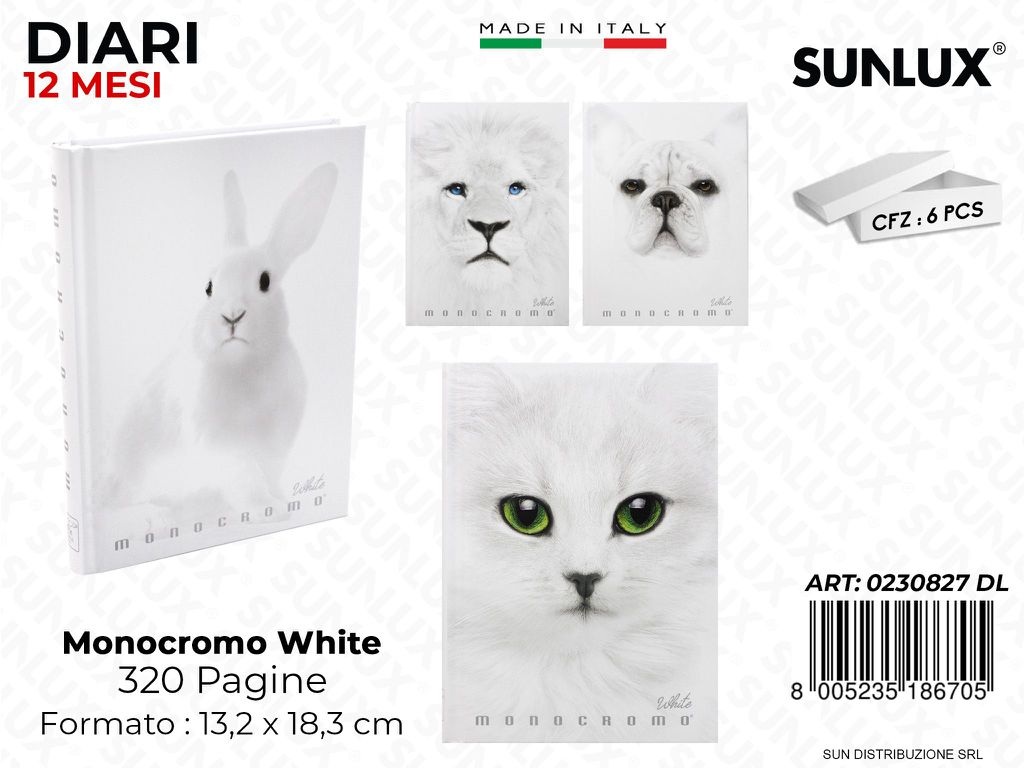 DIARIO PIGNA MONOCROMO WHITE 12M. 13.2*18.3CM