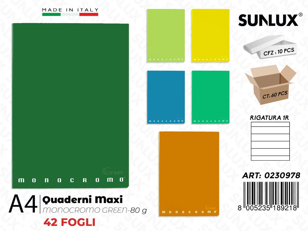 Maxi Quaderni A4 RIG.1R Monocr. Green
