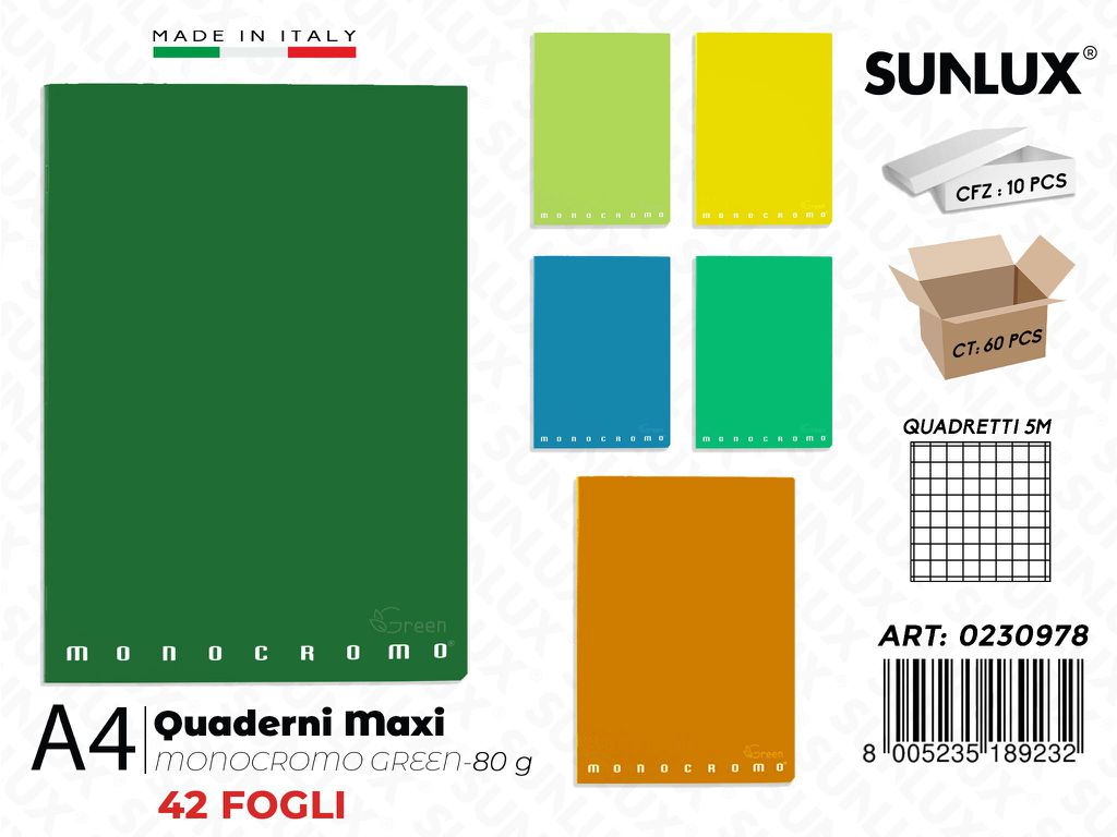 Maxi Quaderni A4 RIG.5M Monocr. Green