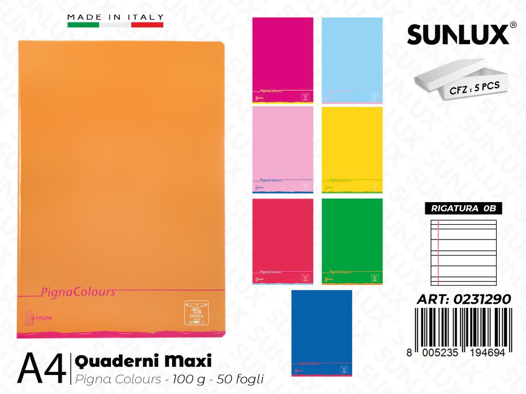 Maxi Quaderni A4 RIG.0B Pigna Colours 100G