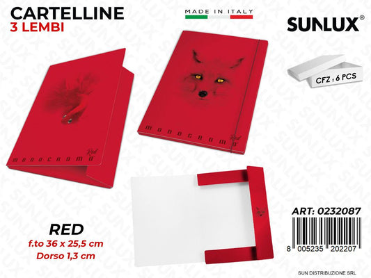 Cartelline 3 Lembi Monocr. Red 36*25.5CM
