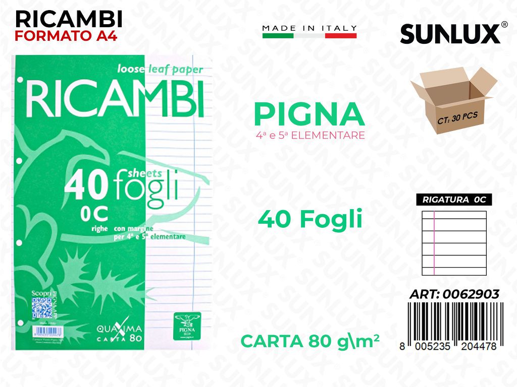 Pigna Ricambi F.to A4 80G RIG.0C 40FF
