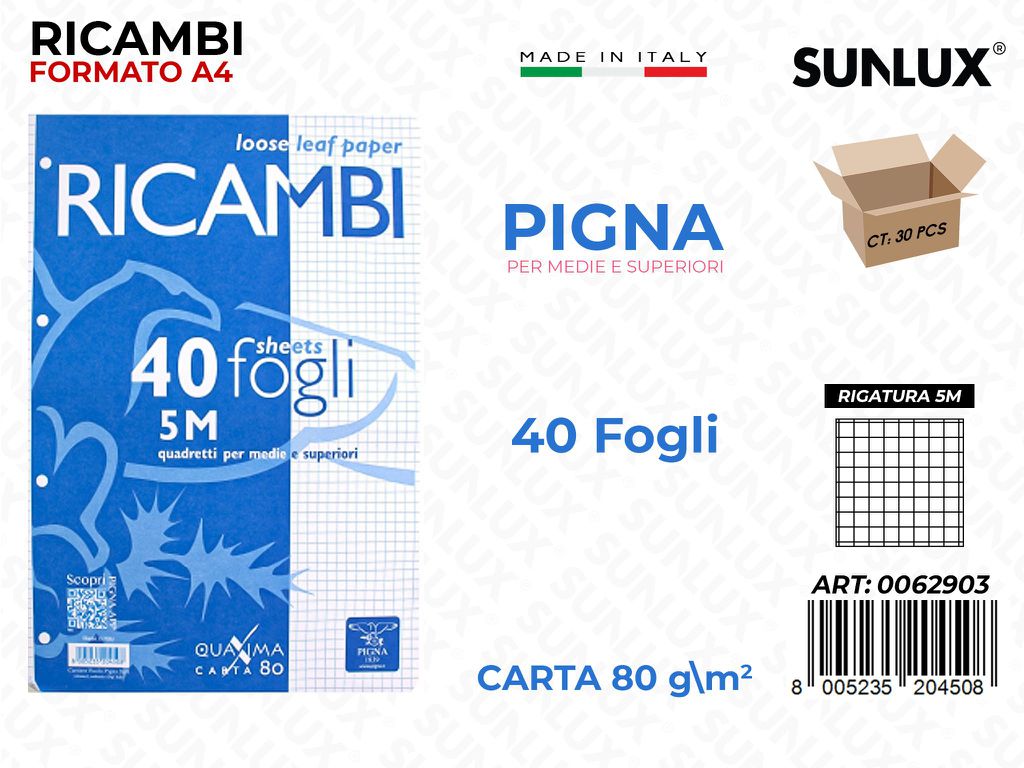 Pigna Ricambi F.to A4 80G Rig. 5M 40FF