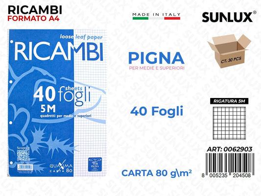 Pigna Ricambi F.to A4 80G Rig. 5M 40FF