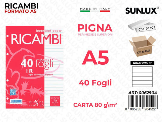 Ricambi Pigna F.to A5 Rig. 1R 40FF 80GR