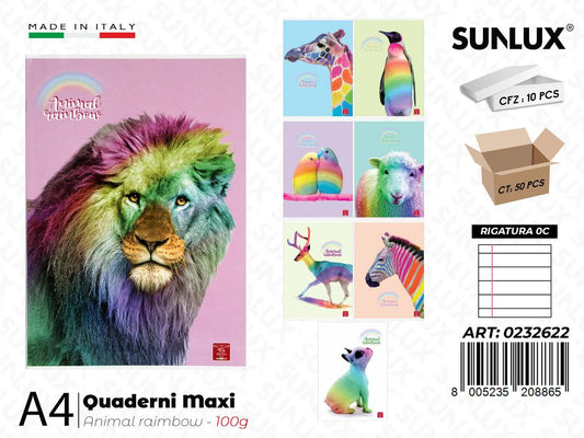 Maxi Quaderni A4 100G Rig. 0C Animal Rainbow