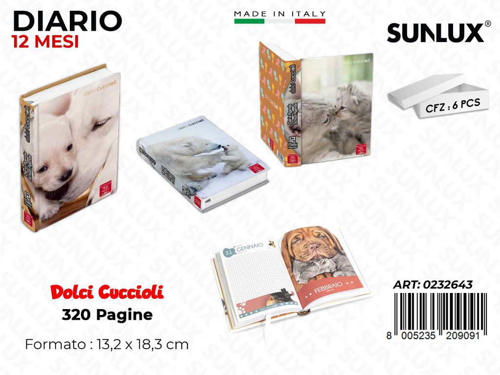 DIARIO PIGNA 12MESI DOLCI CUCCIOLI ASS. 13.2*18.3CM