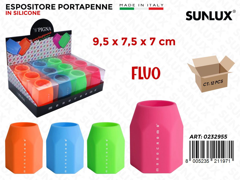 ESP. MONOCR. PORTAPENNE SILICONE 4COL. FLUO 9.5*7.5*7CM