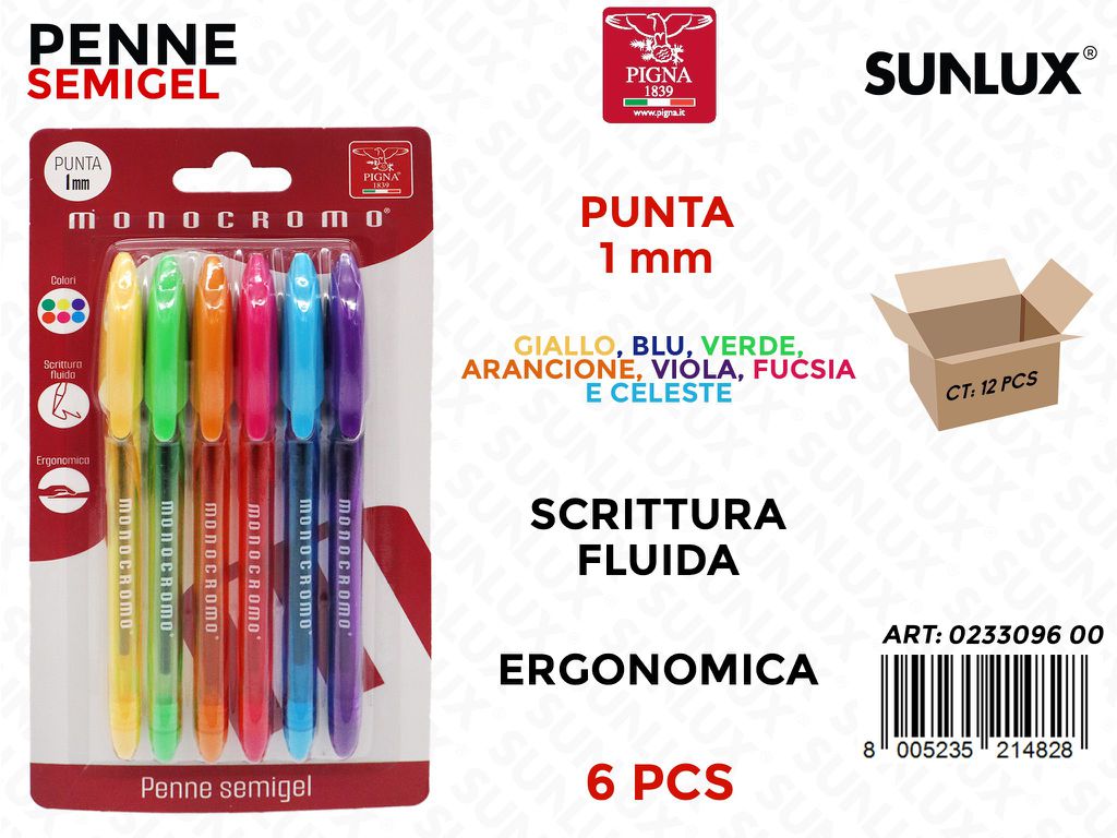 Pigna Monocr. Penne Semigel 1MM 6PCS Ass
