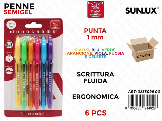 Pigna Monocr. Penne Semigel 1MM 6PCS Ass