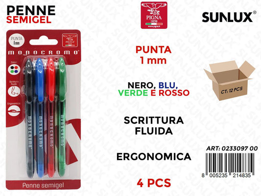 Pigna Monocr. Penne Semigel 1MM 4PCS Ass