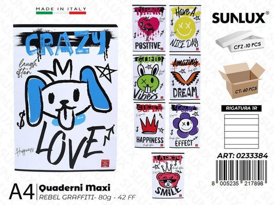 Maxi Quaderni A4 RIG.1R Rebel Graffiti 80GR