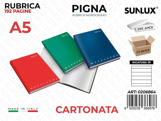 Rubrica Monocromo 1R Cartonato A5 192FF