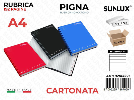 Rubrica Monocromo 1R Cartonato A4 192FF