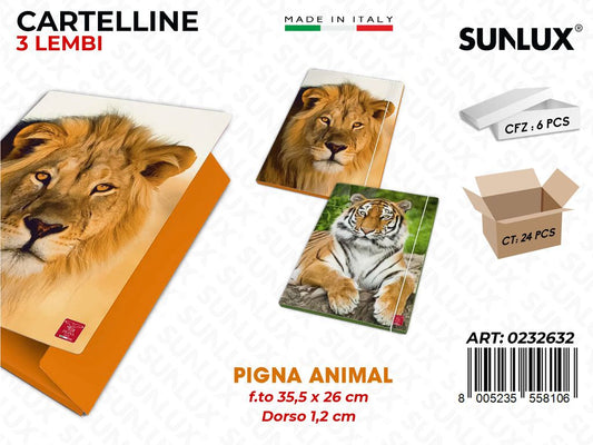 Cartelle 3 Lembi Pigna Animal F.to 25.5*36 Cm