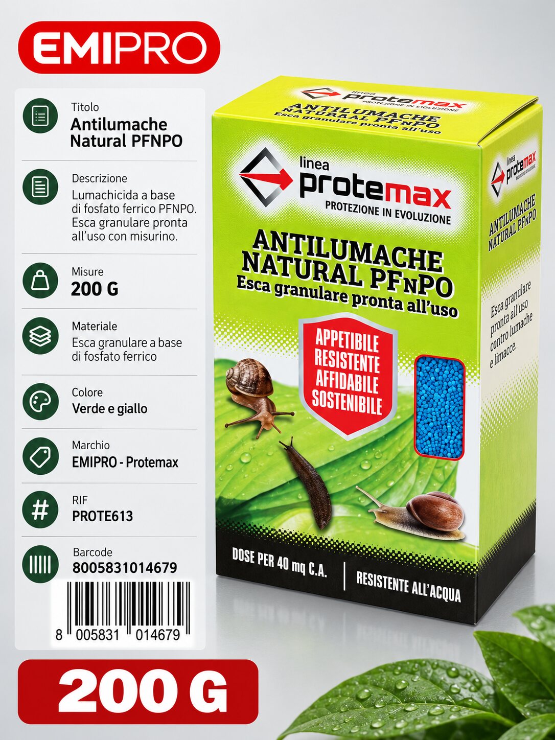 LUMACHICIDA A BASE DI FOSFATO FERRICO PFnPO ASTUCCIO 200GR CON MISURINO
