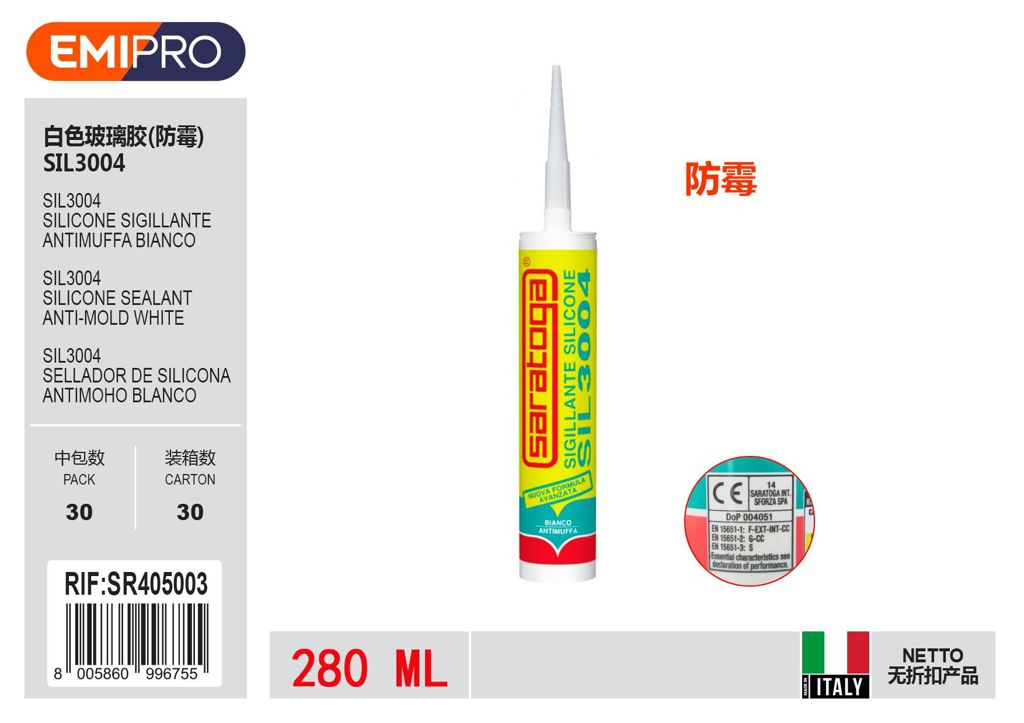Sil3004 Sigillante Silicone Antimuffa Bianco