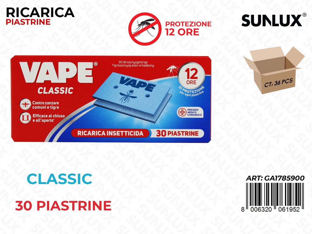 Vape Ric. 30 Piastrine Classic 12ORE / Pz da 36