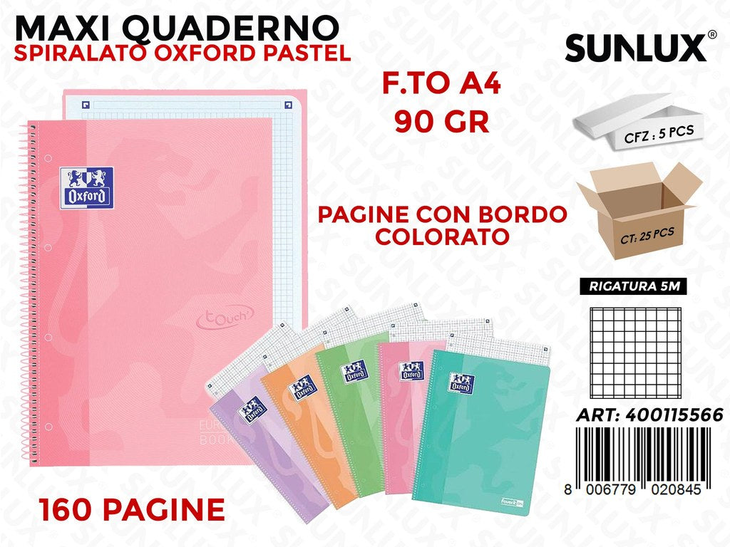 Maxi Spiralato Oxford Pastel Rig. 5M 90GR 160PAG.